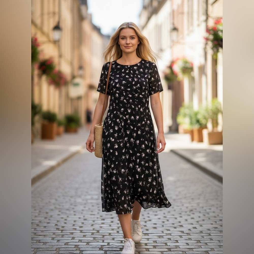 Cabi Dress‎ Women 6 Blue Floral Pemberly Dream Handkerchief Midi Femme Classic